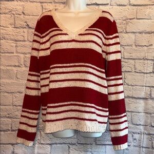St. John's Bay Red and Cream V-Neck Sweater Size Large